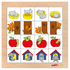 Aynı Hayvanları Farklı Pozisyonda Eşleştir Ahşap Puzzle
