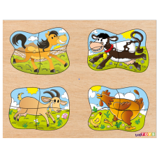 4' ü 1 Arada Çiftlik Hayvanları Ahşap Puzzle